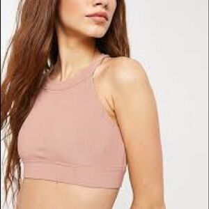Onzie crop top High Neck Ribbed Yoga Crop Top In Beige - M/L
